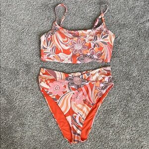 Aerie Floral Print Bikini - Orange and Pink